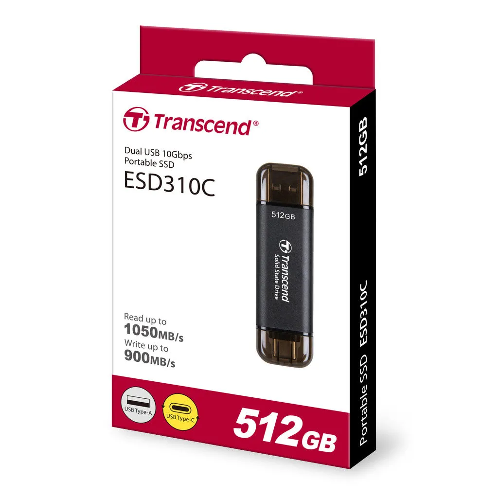 Transcend ESD310C 3D NAND Portable External SSD with USB 3.2 Type-A and Type-C Connectors - ( 512GB / 1TB / 2TB )