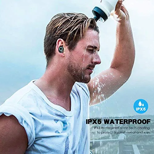 True Wireless Earbuds, 16H Playtime, Bluetooth Headphones 5.0 Mini Stereo Headset with Microphone, IPX5 Sweatproof, Hi-Fi Sound, Volume Control, in Ear Sport Earphones with Portable Charging Box/Case