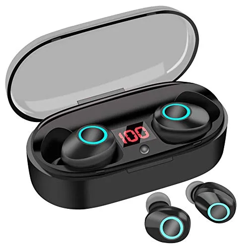 True Wireless Earbuds, 16H Playtime, Bluetooth Headphones 5.0 Mini Stereo Headset with Microphone, IPX5 Sweatproof, Hi-Fi Sound, Volume Control, in Ear Sport Earphones with Portable Charging Box/Case