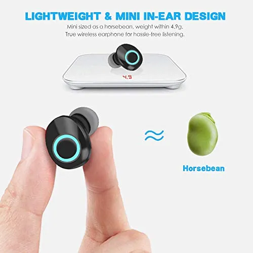 True Wireless Earbuds, 16H Playtime, Bluetooth Headphones 5.0 Mini Stereo Headset with Microphone, IPX5 Sweatproof, Hi-Fi Sound, Volume Control, in Ear Sport Earphones with Portable Charging Box/Case