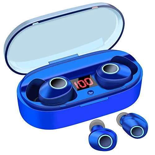 True Wireless Earbuds, 16H Playtime, Bluetooth Headphones 5.0 Mini Stereo Headset with Microphone, IPX5 Sweatproof, Hi-Fi Sound, Volume Control, in Ear Sport Earphones with Portable Charging Box/Case