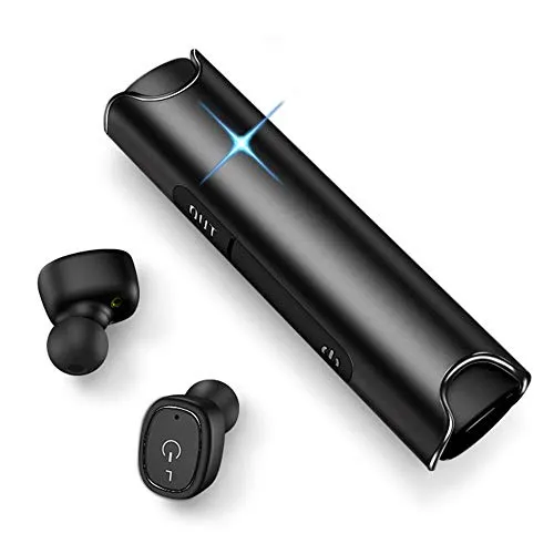 True Wireless Earbuds, 16H Playtime, Bluetooth Headphones 5.0 Mini Stereo Headset with Microphone, IPX5 Sweatproof, Hi-Fi Sound, Volume Control, in Ear Sport Earphones with Portable Charging Box/Case