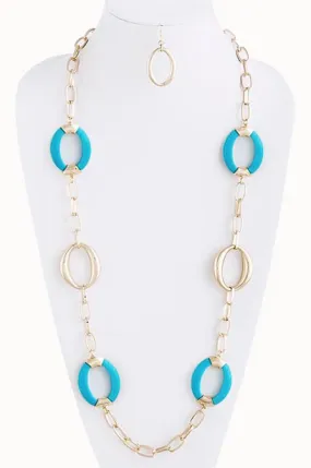 Turquoise & Gold Oval Hoop Chain Necklace