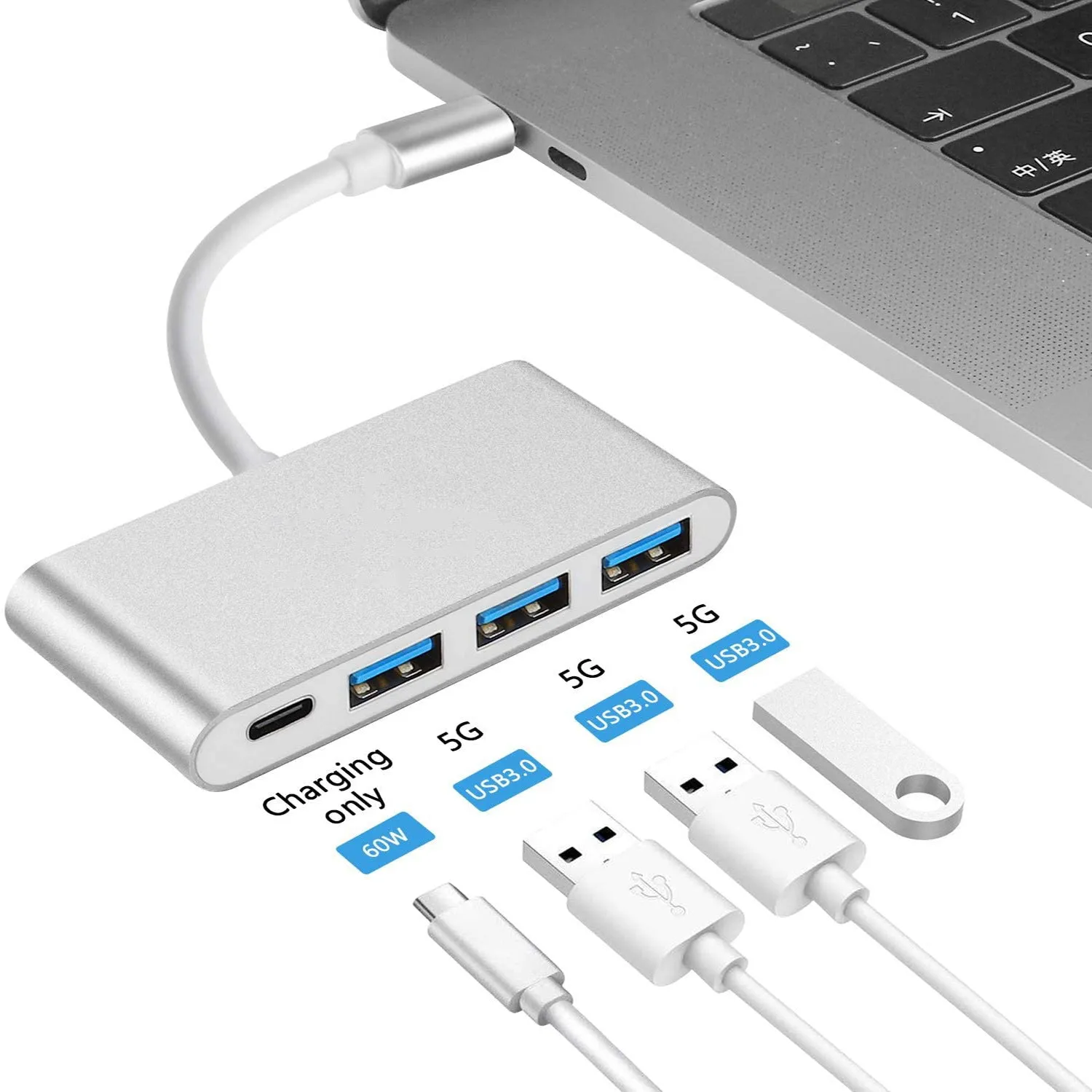 Type-C USB HUB4 in One docking station USB3.0 read speed with PD function OTG converter