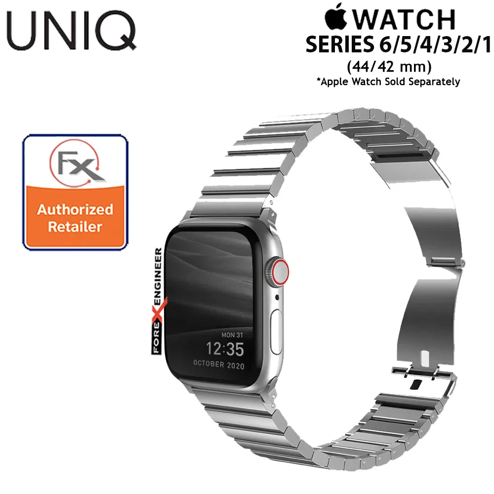 UNIQ Strova Stainless Steel Watch Band for Apple Watch Series 7 - SE - 6 - 5 - 4 - 3 - 2 - 1 ( 45mm - 42mm - 44mm ) - Premium 304 Stainless Steel - Silver  ( Barcode : 8886463674253  )