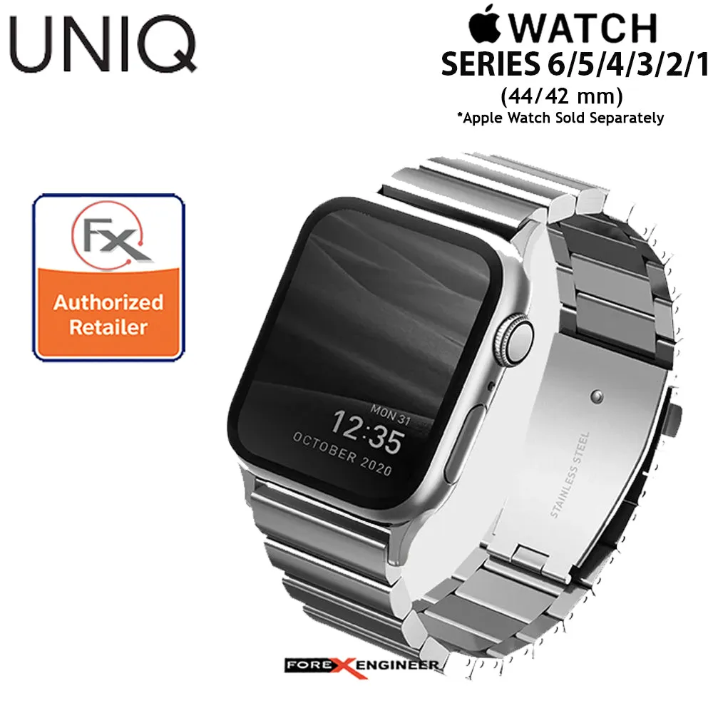 UNIQ Strova Stainless Steel Watch Band for Apple Watch Series 7 - SE - 6 - 5 - 4 - 3 - 2 - 1 ( 45mm - 42mm - 44mm ) - Premium 304 Stainless Steel - Silver  ( Barcode : 8886463674253  )