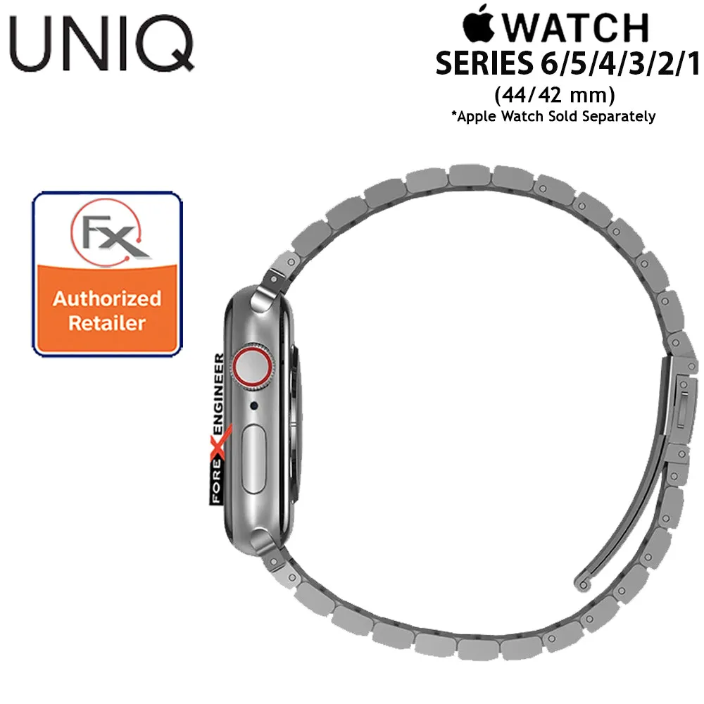 UNIQ Strova Stainless Steel Watch Band for Apple Watch Series 7 - SE - 6 - 5 - 4 - 3 - 2 - 1 ( 45mm - 42mm - 44mm ) - Premium 304 Stainless Steel - Silver  ( Barcode : 8886463674253  )