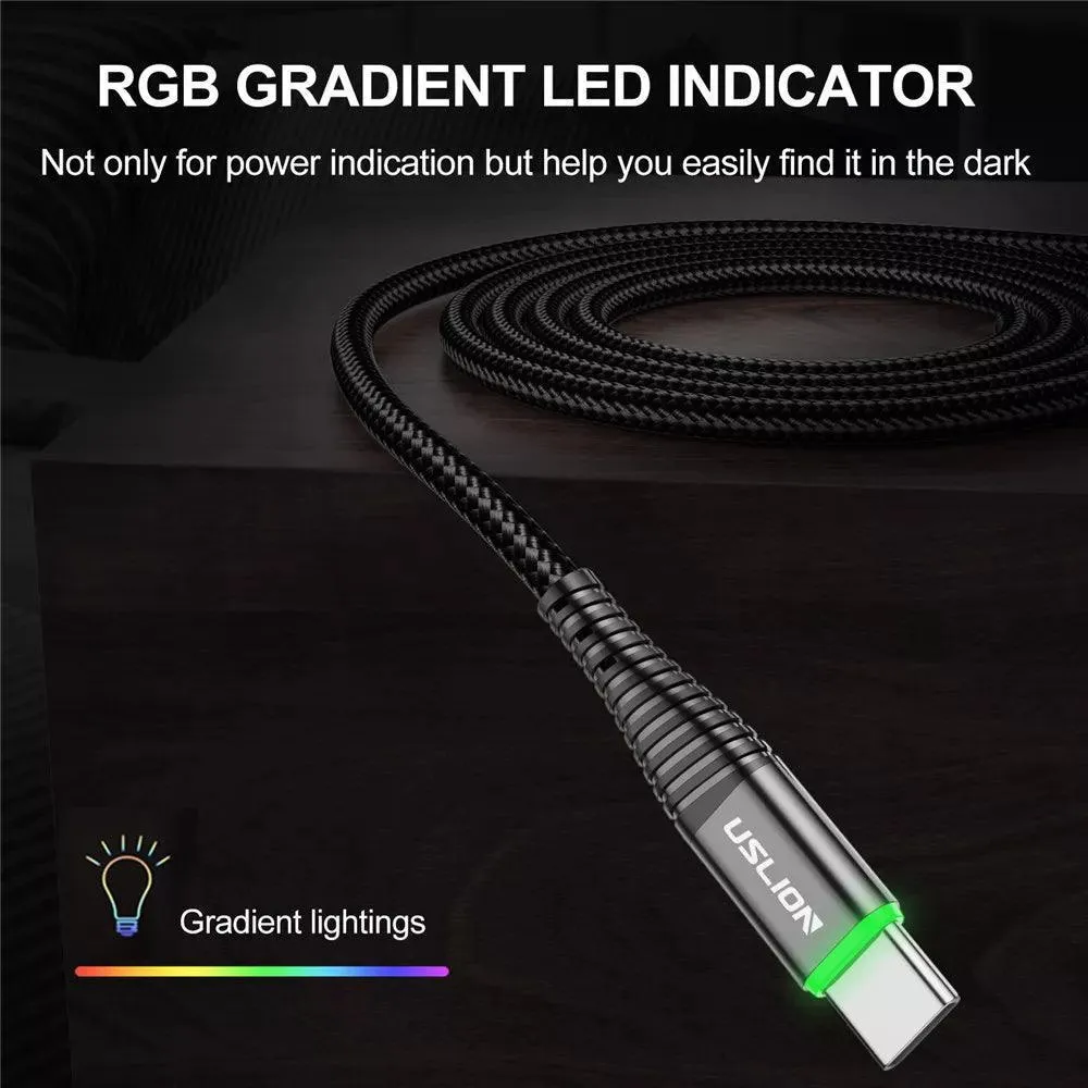 USLION LED Type C Cable: Enhanced Durability & RGB Indicator