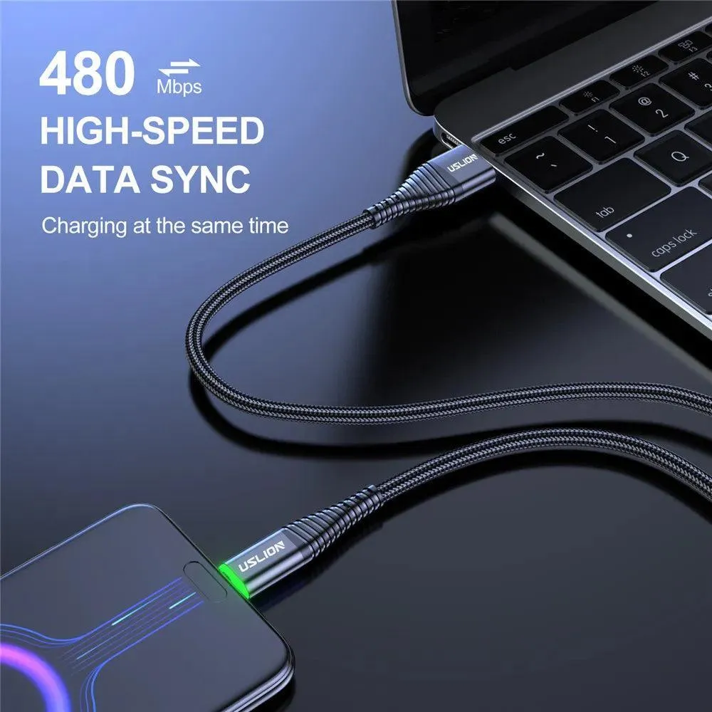 USLION LED Type C Cable: Enhanced Durability & RGB Indicator