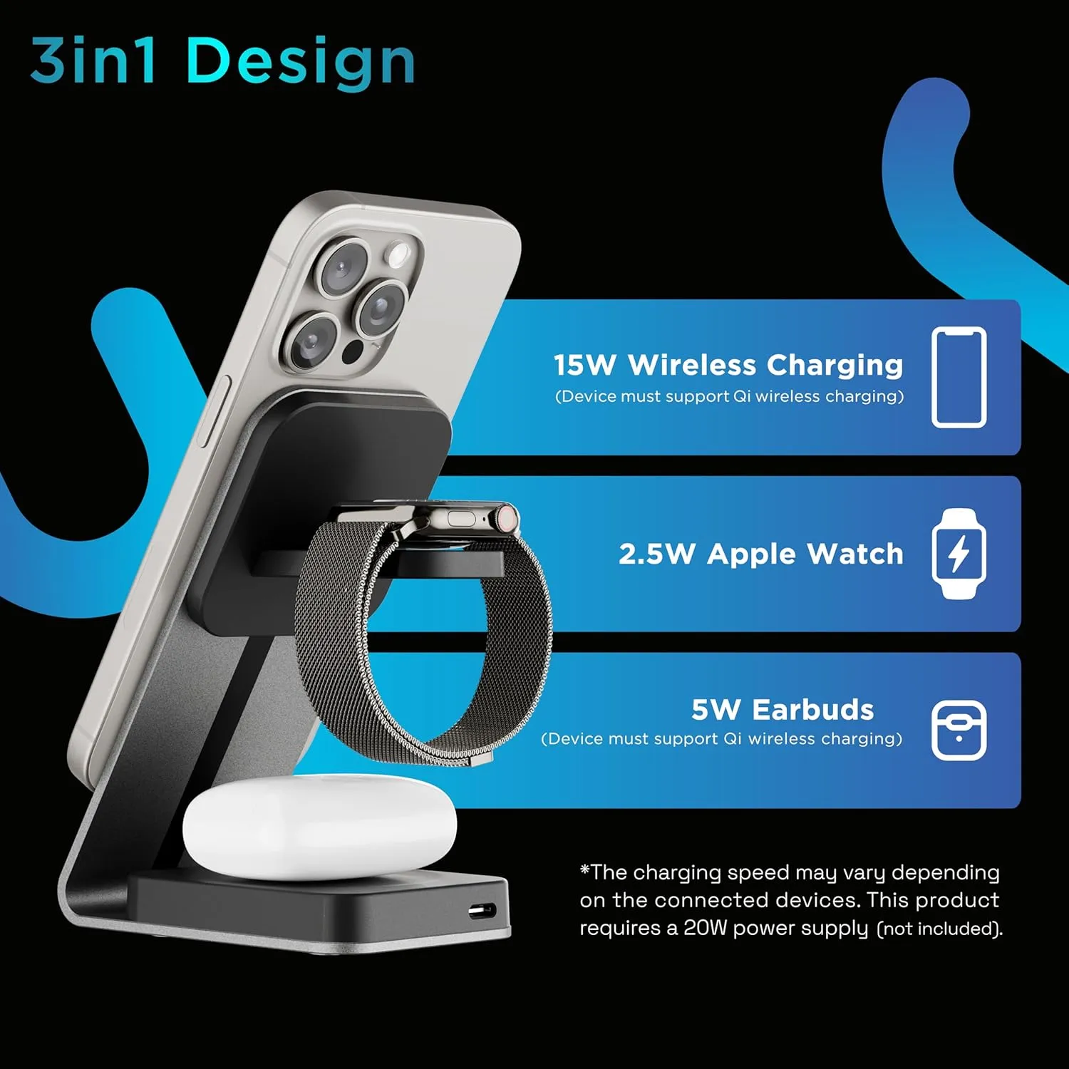 UWS302 URBN 3IN1 METAL WIRELESS STAND