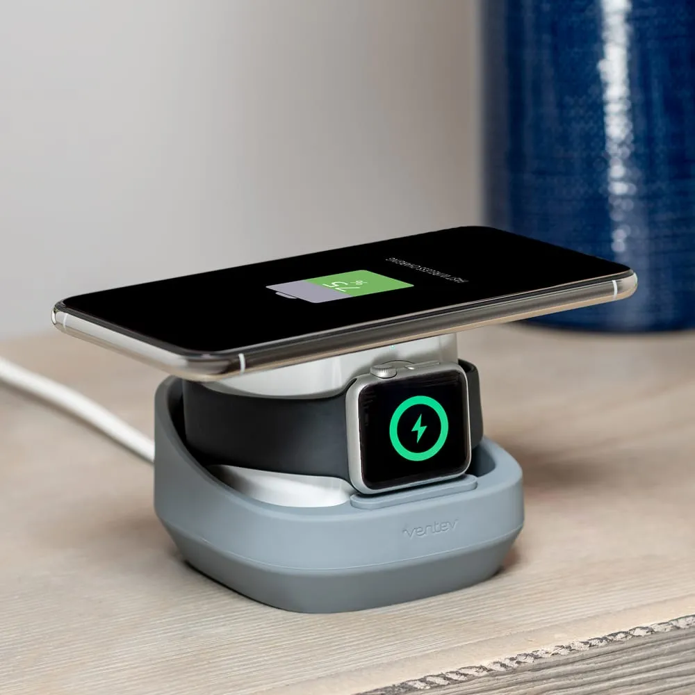 Ventev Wireless WatchDock Duo 10W Charging Pad & Apple Watch Charger - Gray/White