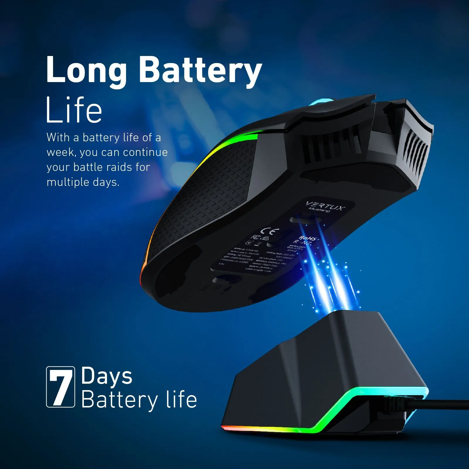 Vertux QuickAction 7 Button Wireless Gaming Mouse & Charging Dock