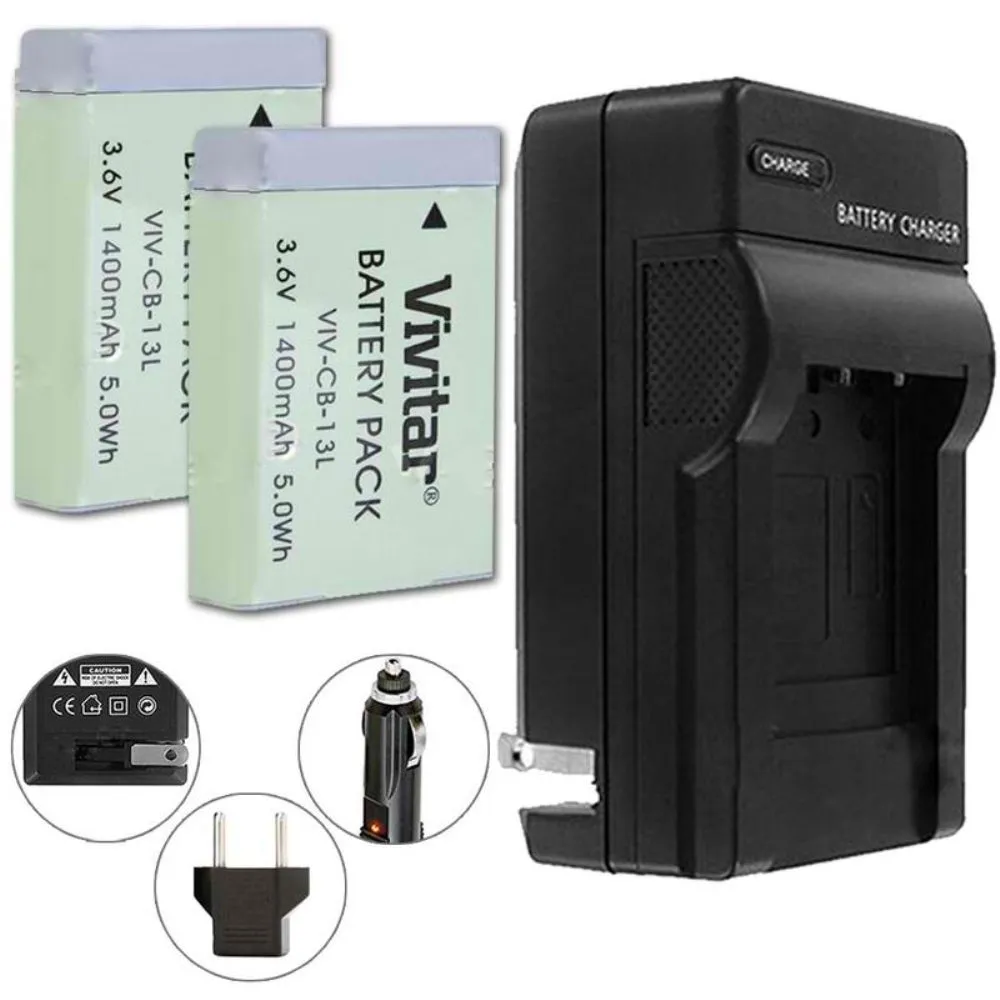 VIVITAR VIV-QCB-217 Battery Charger   Two NB-13L Replacement Battery for Canon NB-13L Battery (for Canon G5 X, G7 X, G7 X Mark II, G9 X, G9X Mark II, SX720 HS)