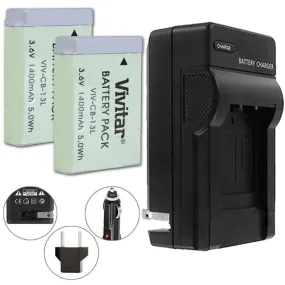 VIVITAR VIV-QCB-217 Battery Charger   Two NB-13L Replacement Battery for Canon NB-13L Battery (for Canon G5 X, G7 X, G7 X Mark II, G9 X, G9X Mark II, SX720 HS)