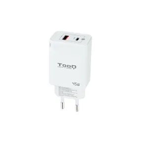 Wall Charger TooQ Cargador de Pared GaN USB-C/PD   USB-A/QC 45W, Blanco White 45 W