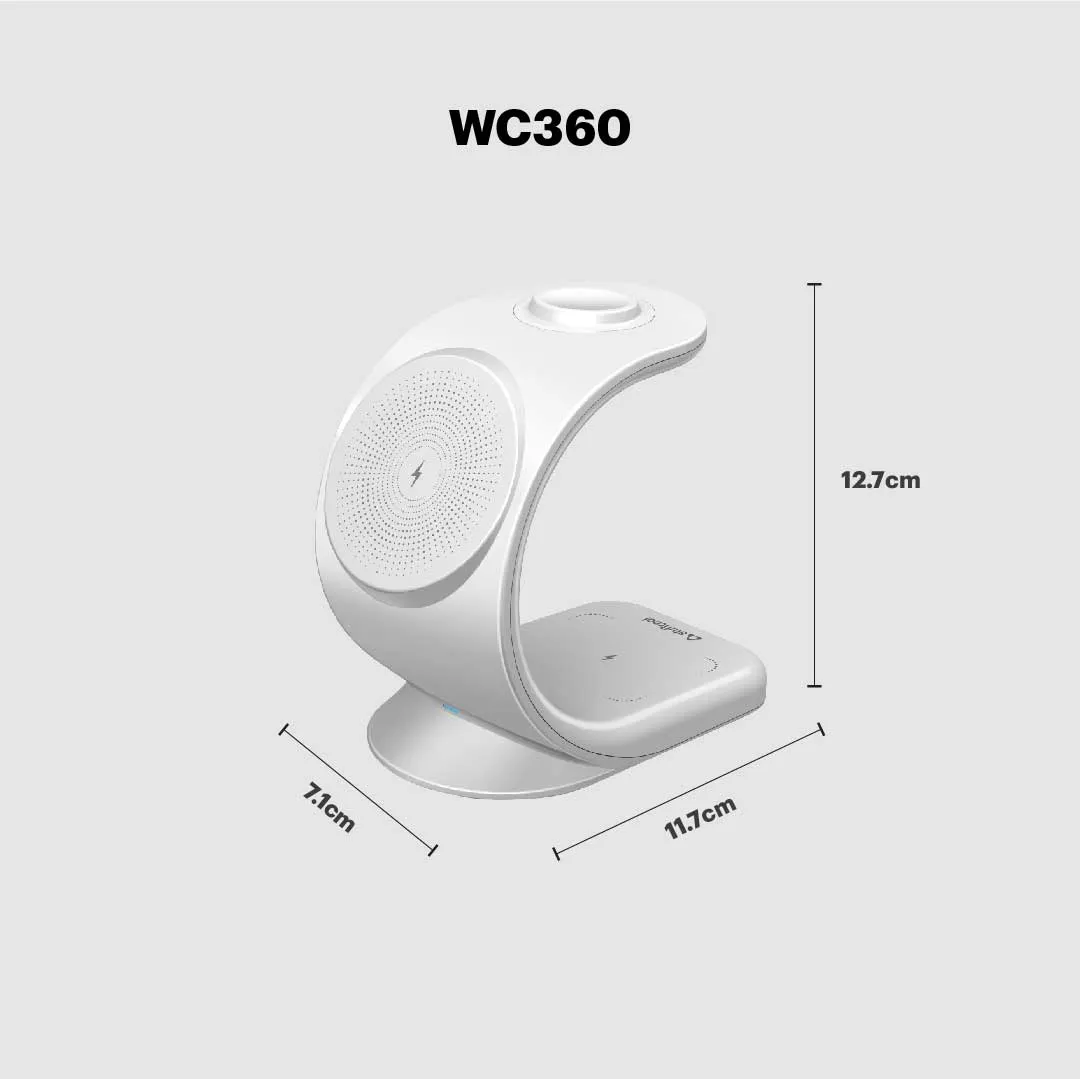 WC360 Magnetic 3-in-1 Wireless Charging Station With 18W QC3.0 Wall Charger included