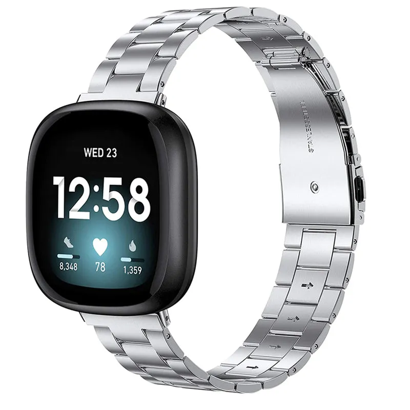 Wearlizer Fitbit Versa 3 Bands/Fitbit Sense Bands for Women Men,Stainless Steel Ultra-Thin Lightweight