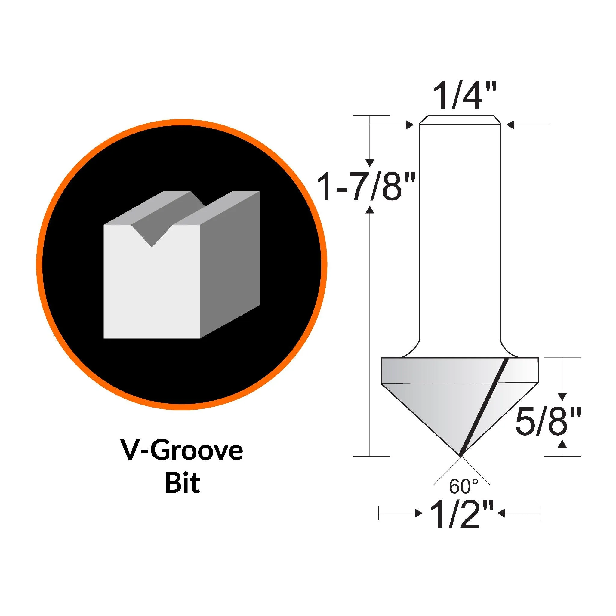 WEN RB302VG 1/2 in. V-Groove Carbide-Tipped Router Bit with 1/4 in. Shank and 5/8 in. Cutting Length