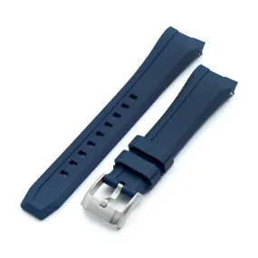 Wheels FKM Watch Band for Orient Kamasu, 22mm Navy Blue Rubber Quick Release Curved End