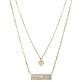 Women's 14Kt Gold Flash Plated Crystal "Mom" Heart Layered Pendant Necklace