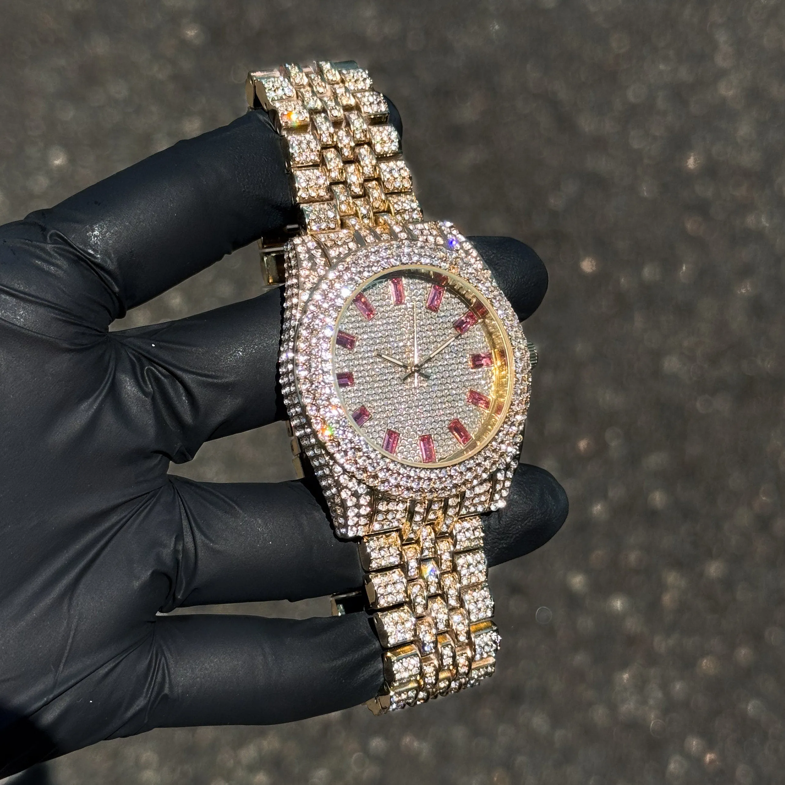 Women's 42mm Diamond Watch with Iced Baguette Dial - Quartz Movement