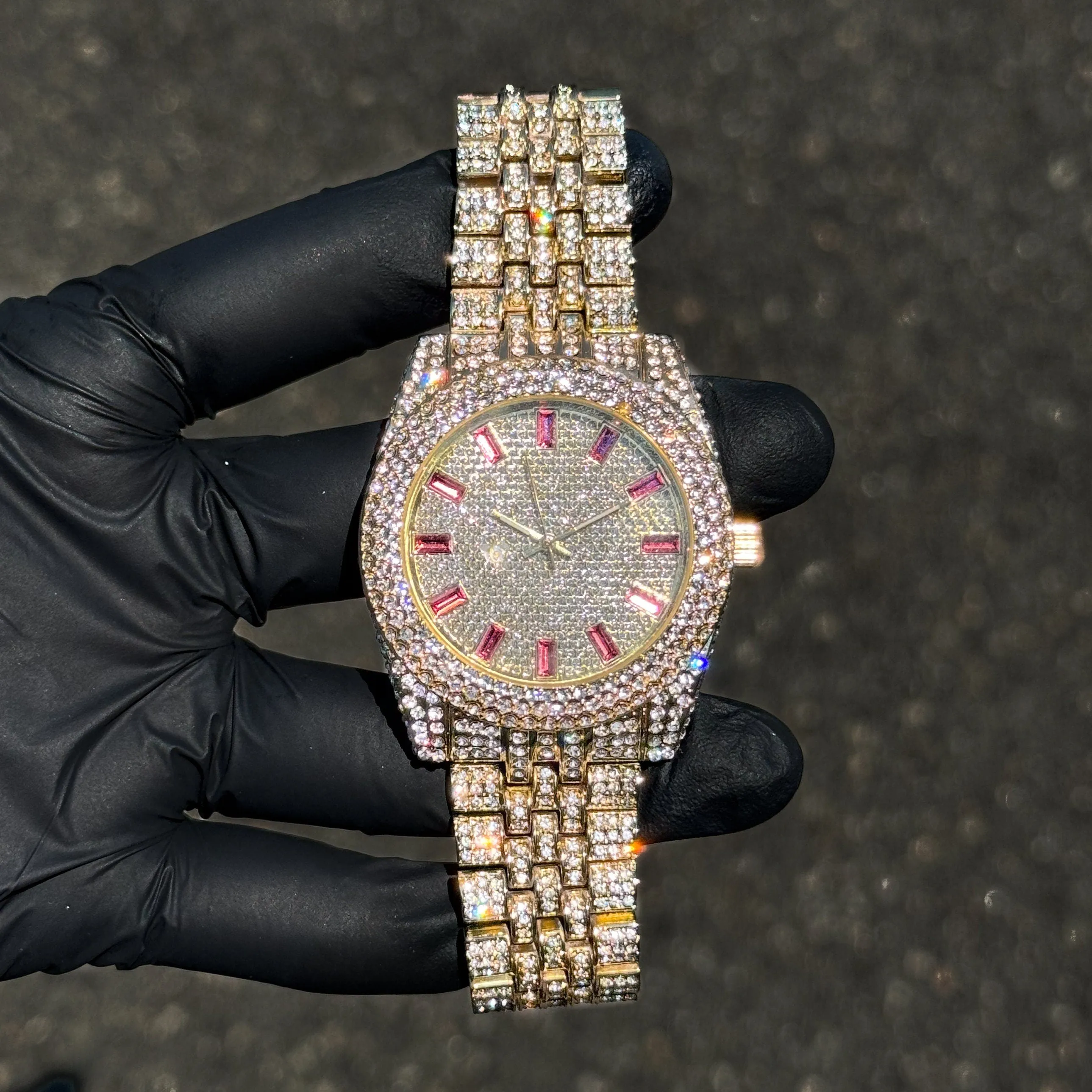 Women's 42mm Diamond Watch with Iced Baguette Dial - Quartz Movement