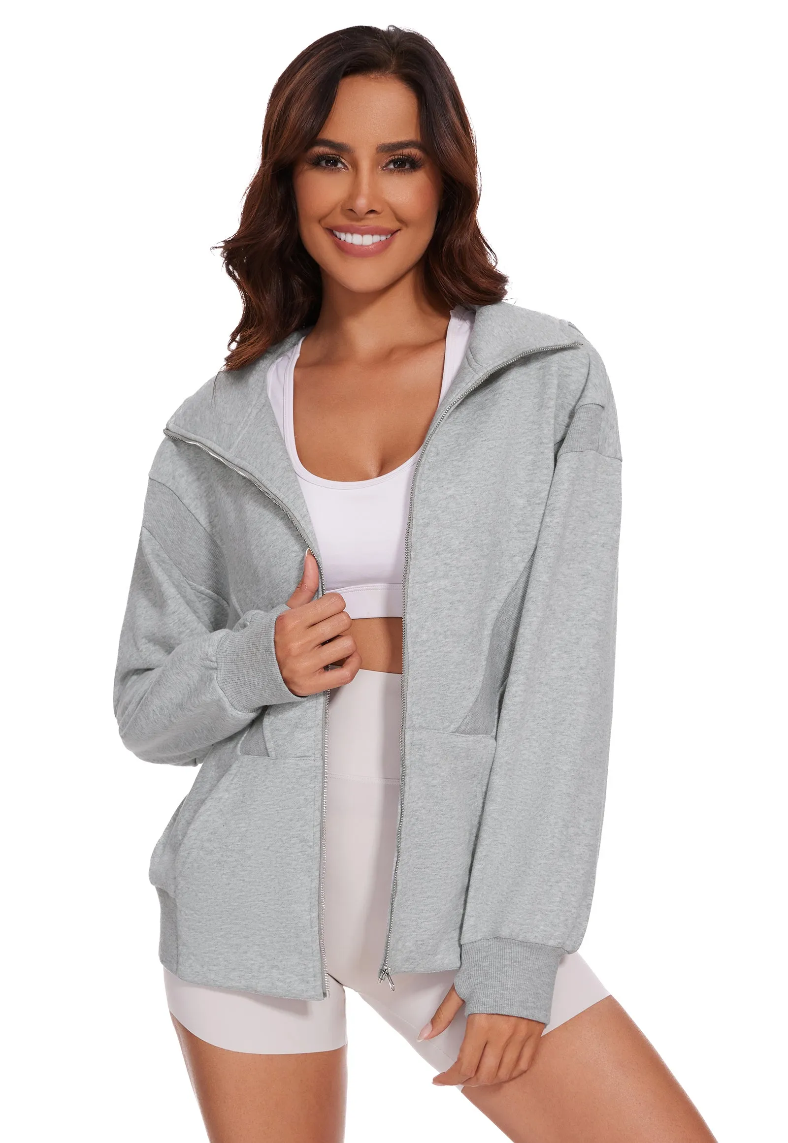 Womens Zip Up Hoodies Oversized Long Sleeve Sweatshirt Fall Y2K Hoodie Jacket with Pockets