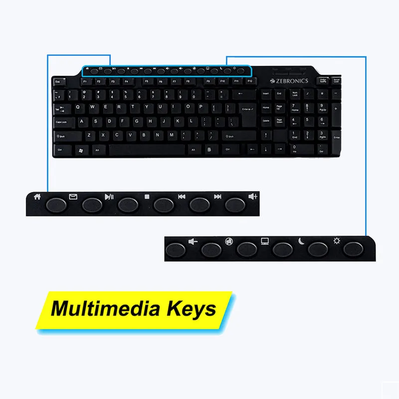 ZEBRONICS ZEB KM2100 USB Multimedia Keyboard (Black)