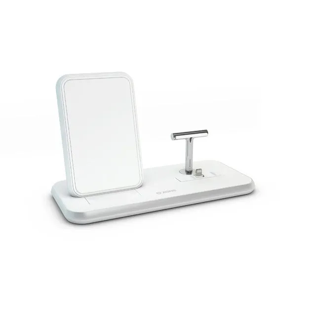 Zens 3-in-1 Aluminium Dual Wireless Charger Dock USB 10W (White)